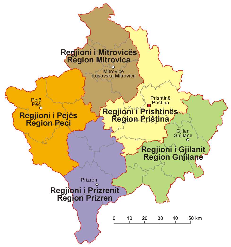 Map Of Kosovo Region Kosovo   regions • Map • PopulationData.net
