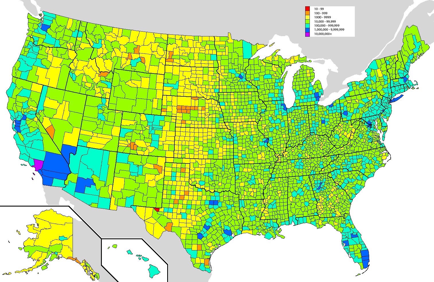 ÉtatsUnis population des comtés • Map •