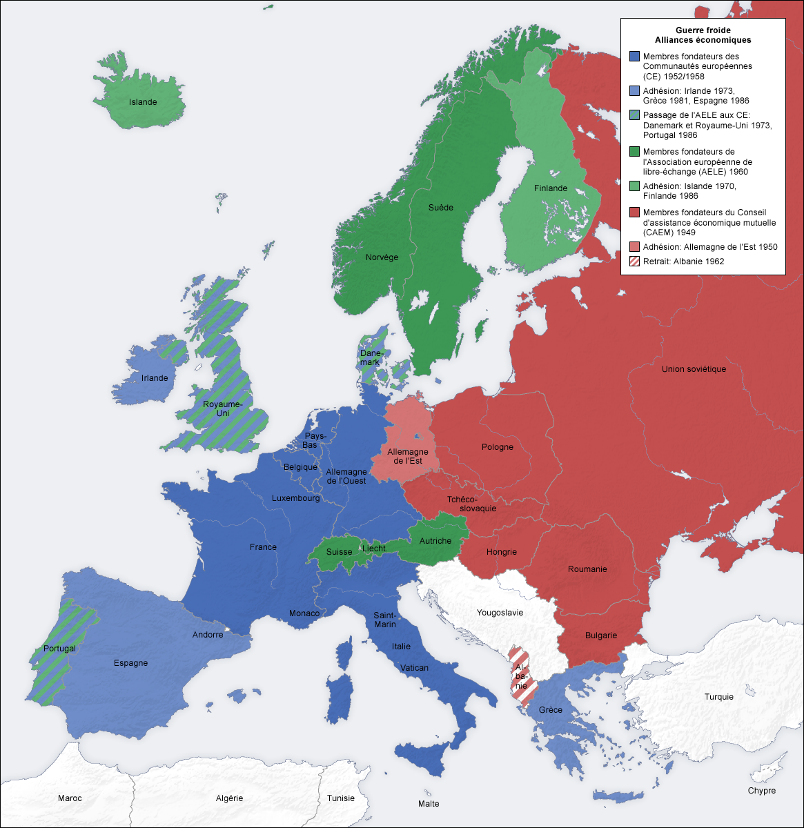Europe Guerre Froide Alliances économiques Map