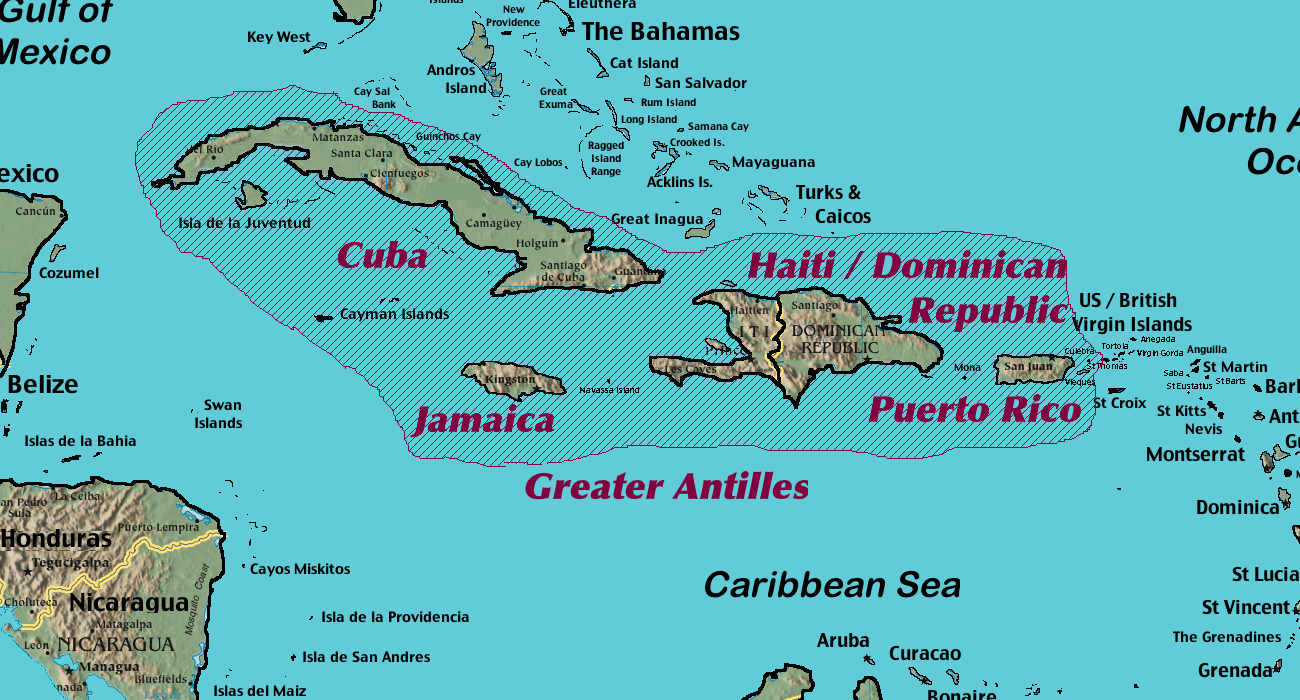 Greater Antilles • Map • PopulationData.net