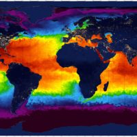 World – Ocean surface temperatures in summer, at night
