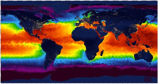 Monde - Températures de surface des océans en été, la nuit