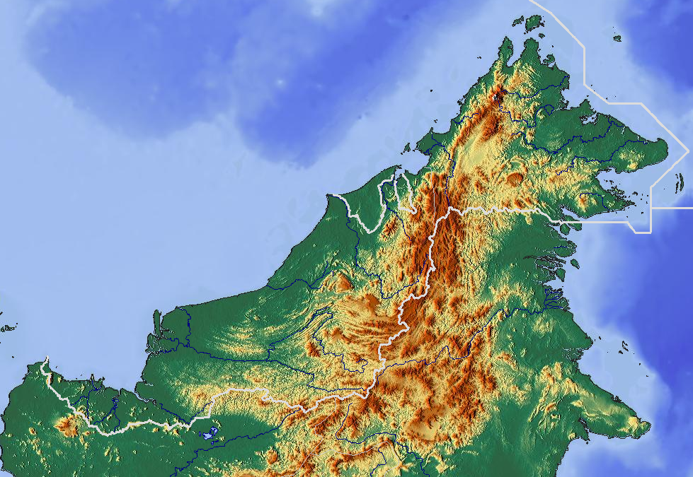 Malaysia - Borneo: topographic • Map • PopulationData.net