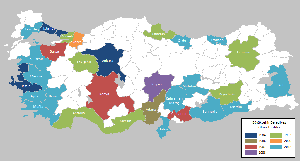 Turkey - metropolitan municipalities • Map • PopulationData.net