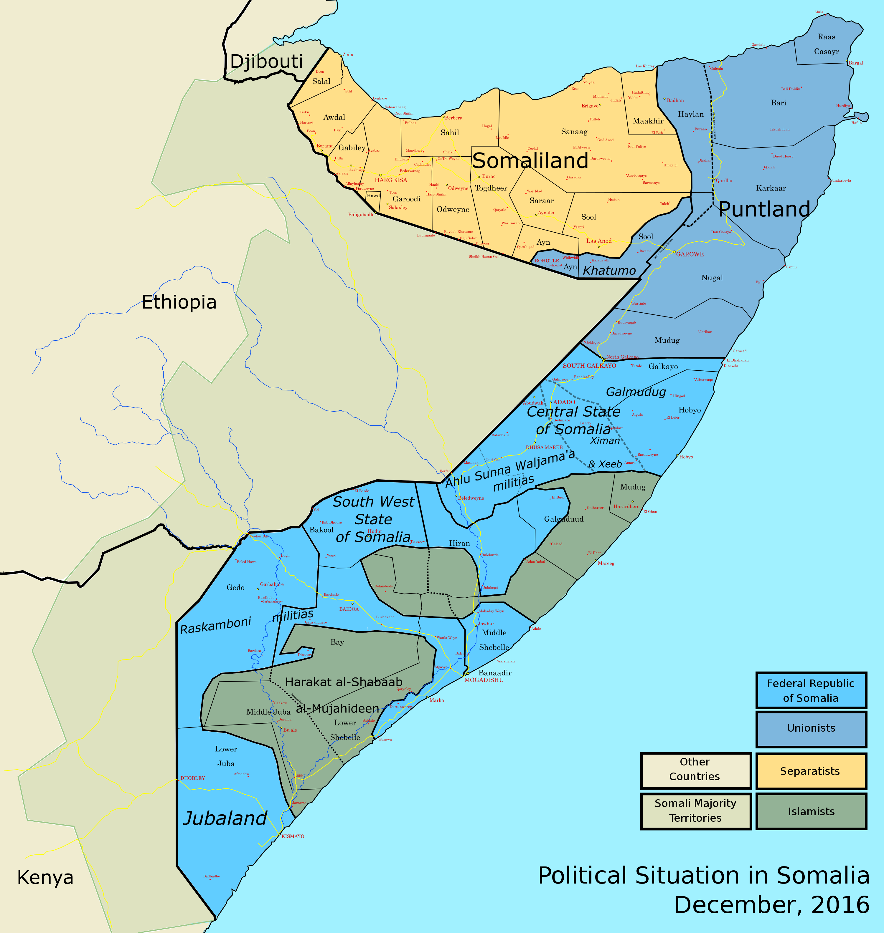 Somalia political situation (December 2016) • Map •