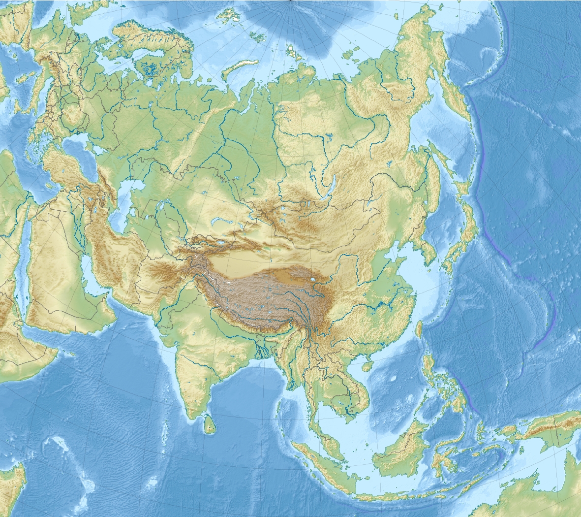Asia - topographic • Map • PopulationData.net