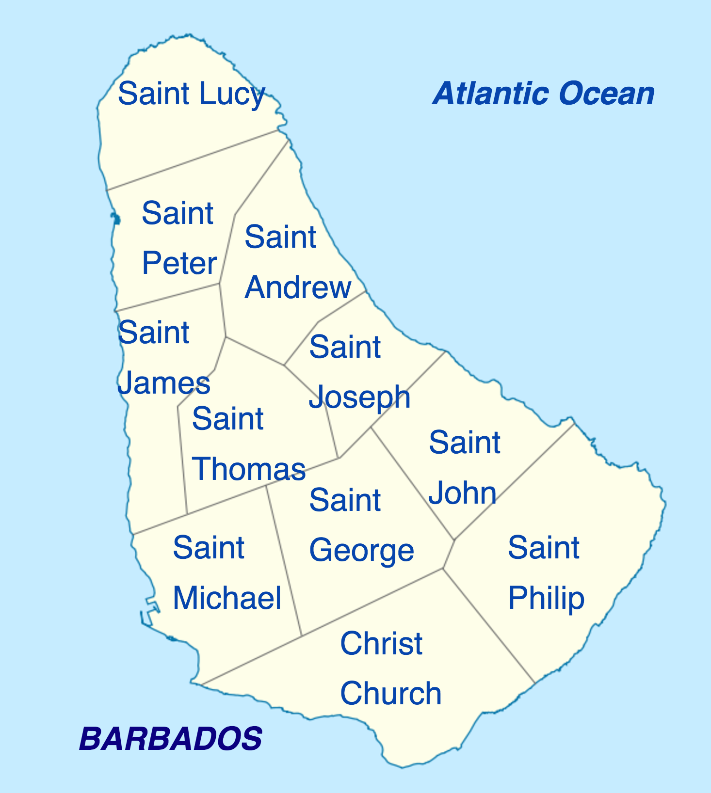 Barbados - administrative • Map • PopulationData.net