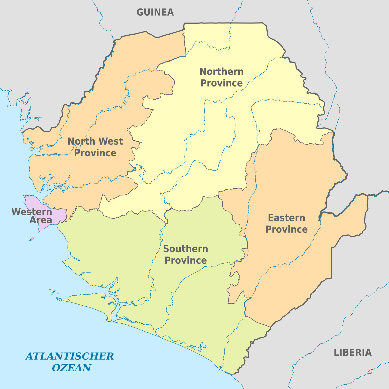 Sierra Leone - provinces • Map • PopulationData.net