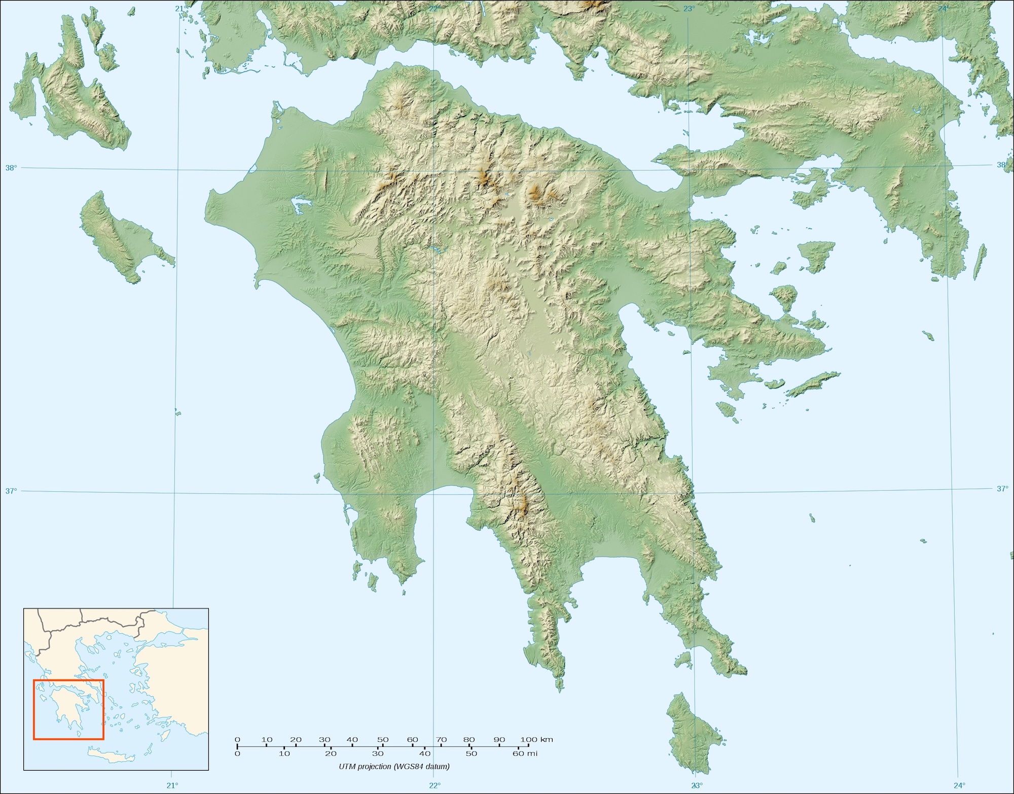 Grece Peloponnese Topographique 