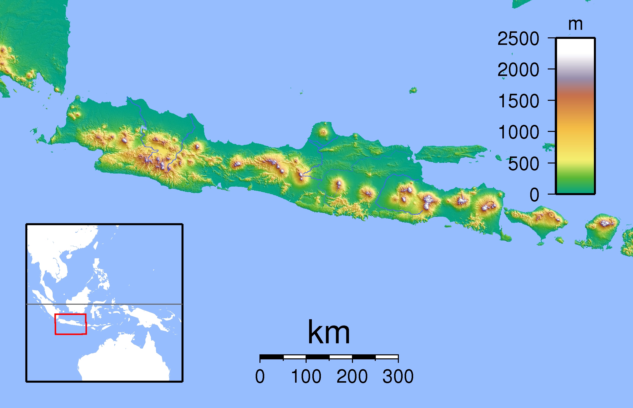 Indonesia Java  topographic  Map   PopulationData net