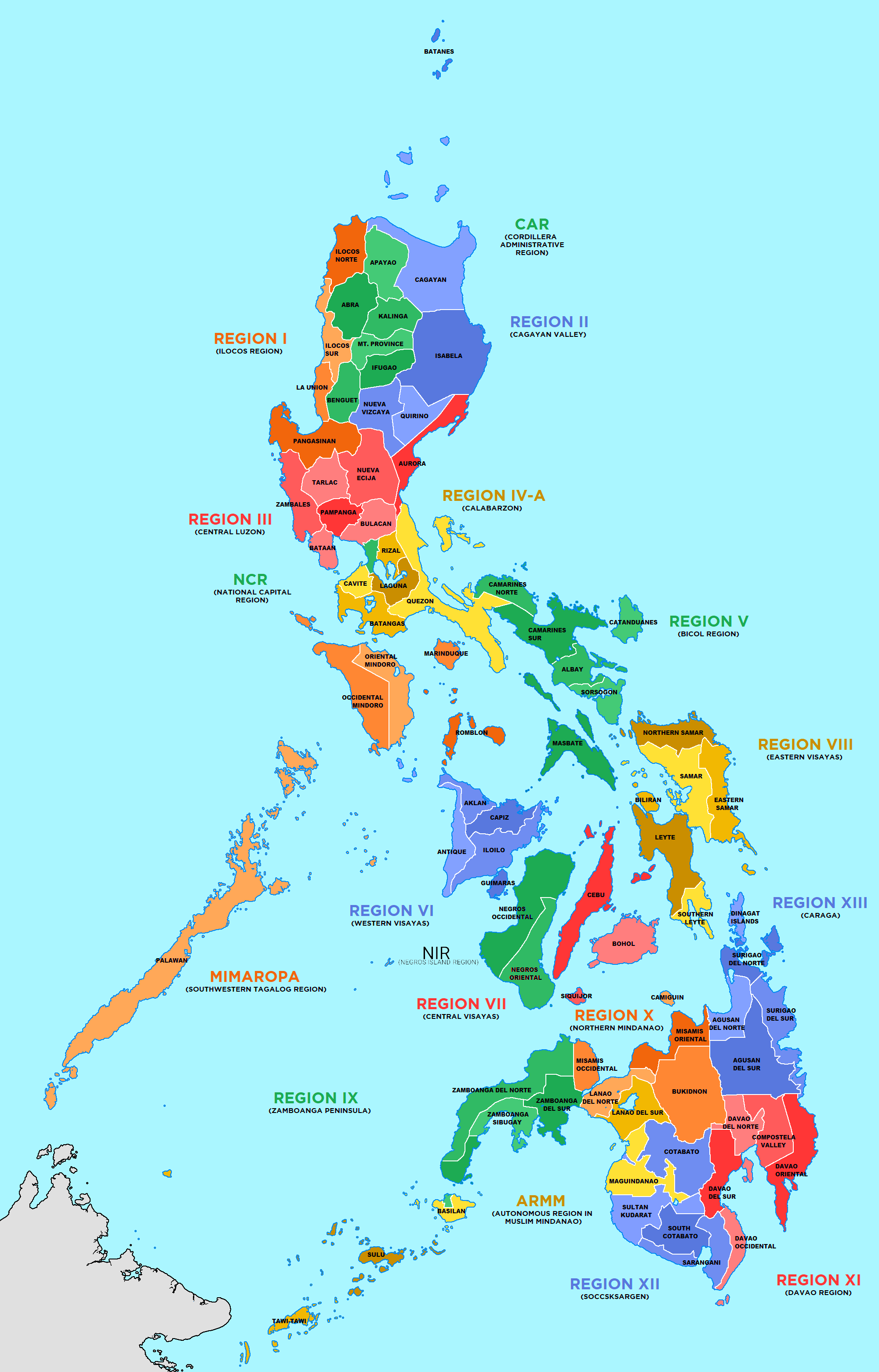 Philippines - regions and provinces • Map • PopulationData.net