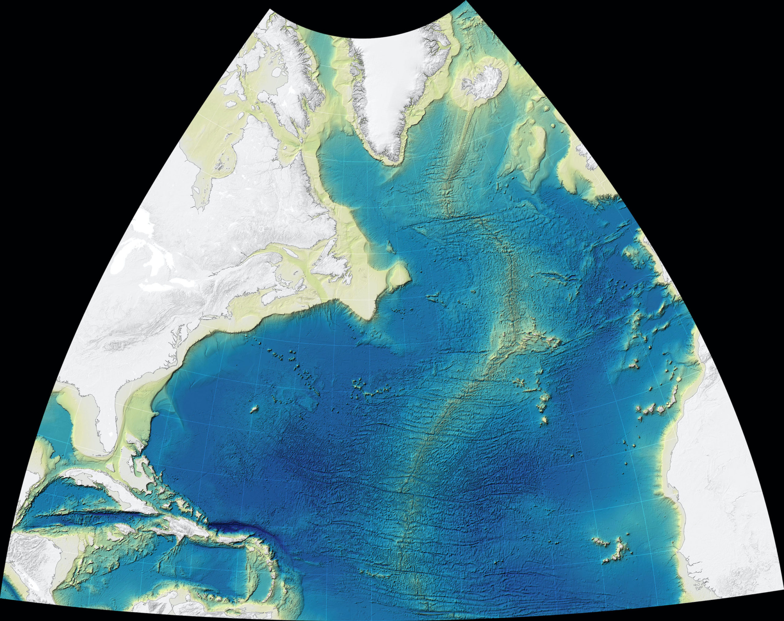 Topographical Map North Atlantic Ocean 