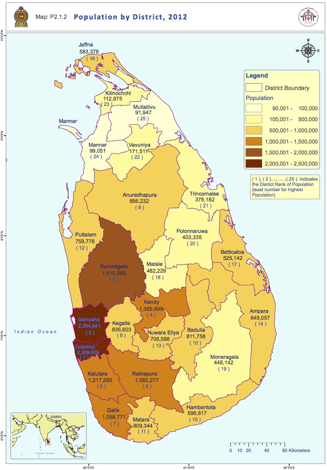 Sri Lanka Population Districts 2012 • Map